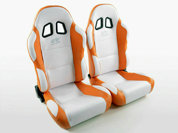 Coppia di sedili sportivi motoristici Miami avvolgenti ecopelle bianco/arancio