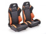 Coppia di sedili sportivi per auto Frankfurt avvolgenti ecopelle nero/arancio