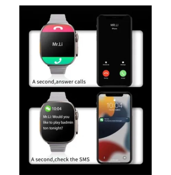 Smart Watch Ultra Sms Chiamate Smartwatch Bluetooth Temperatura Titani –  Brillante Luxury Custom